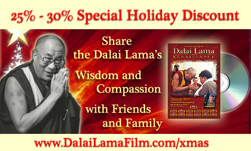 Share the Dalai Lama's wisdom and compassion with friends and family during the holidays and Christmas with the Dalai Lama Renaissance Film DVD Dalai Lama Renaissance Christmas Image
